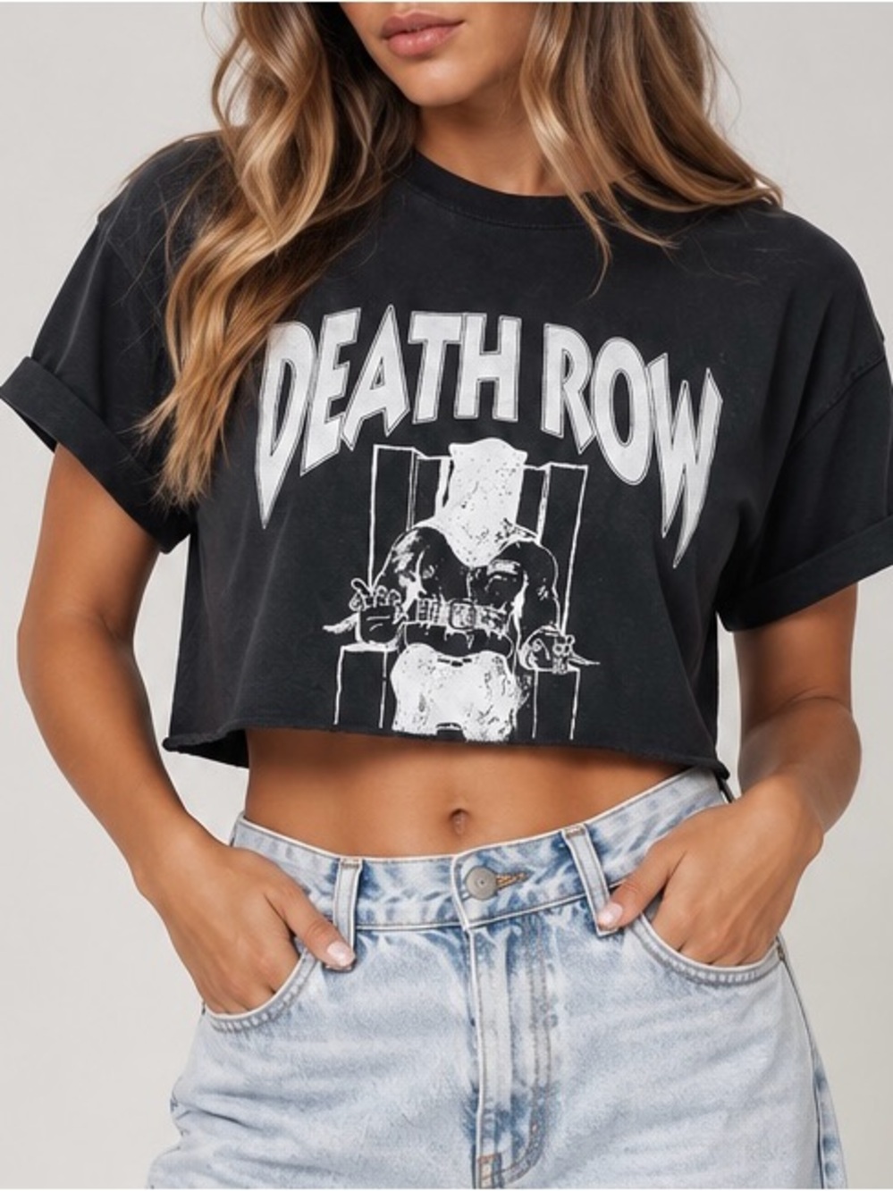 Death Row Records Black Cropped Graphic Tee T-Shirt (Size S/P)